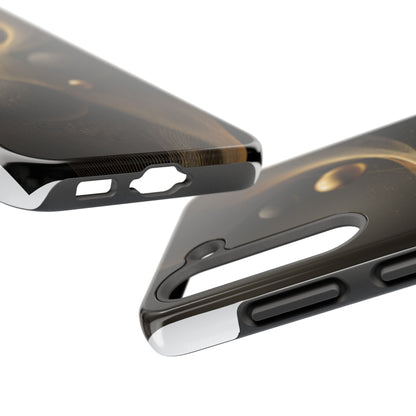 Cosmic Gold Waves Abstract Phone Case – Elegant Black Art