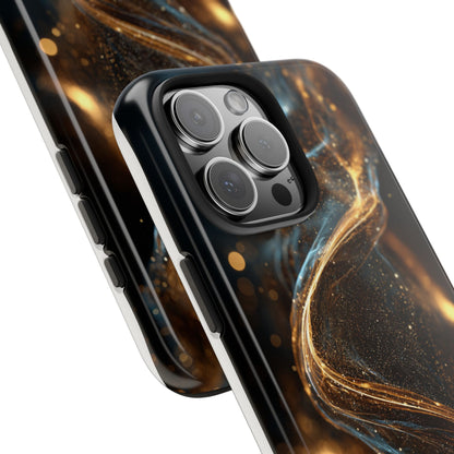 Stylish Tough Phone Case with Elegant Gold Swirl Design