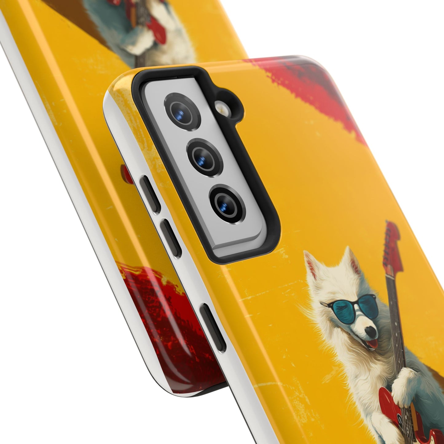 White Dog with Blue Sunglasses Playing Red Guitar Tough Phone Case