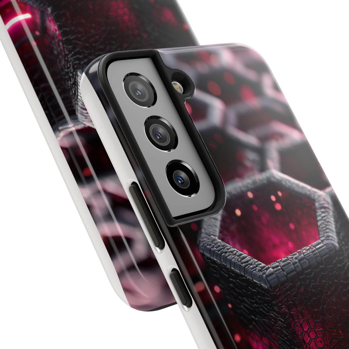 Neon Nexus: Hexwave Hive | Pink Cyber Grid Phone Case by Skipper