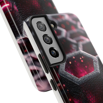 Neon Nexus: Hexwave Hive | Pink Cyber Grid Phone Case by Skipper