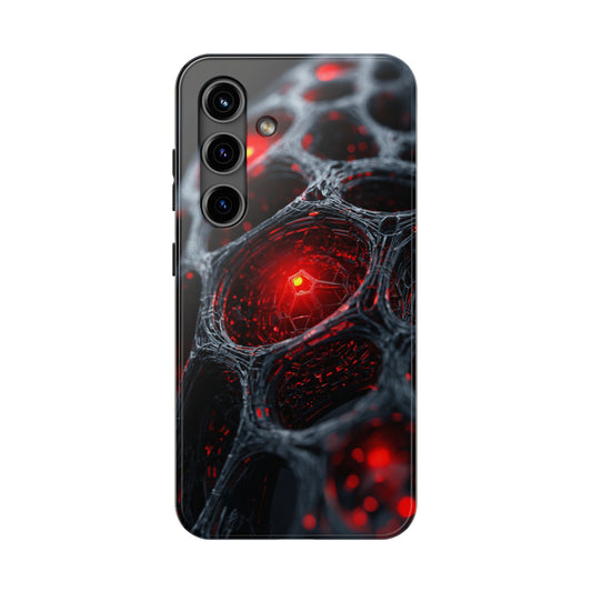 Bold red patterns with rugged protection — style and strength in one case.
