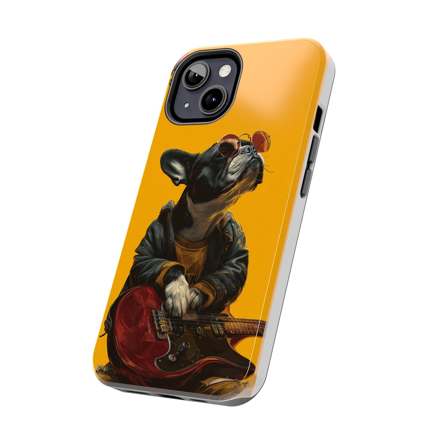 French Bulldog with Red Sunglasses Playing Red Guitar Tough Phone Case