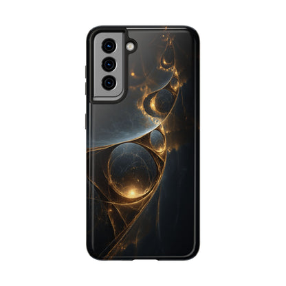 Stylish Tough Phone Case with Elegant Golden Swirls