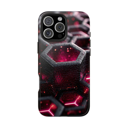 Neon Nexus: Hexwave Hive | Pink Cyber Grid Phone Case by Skipper