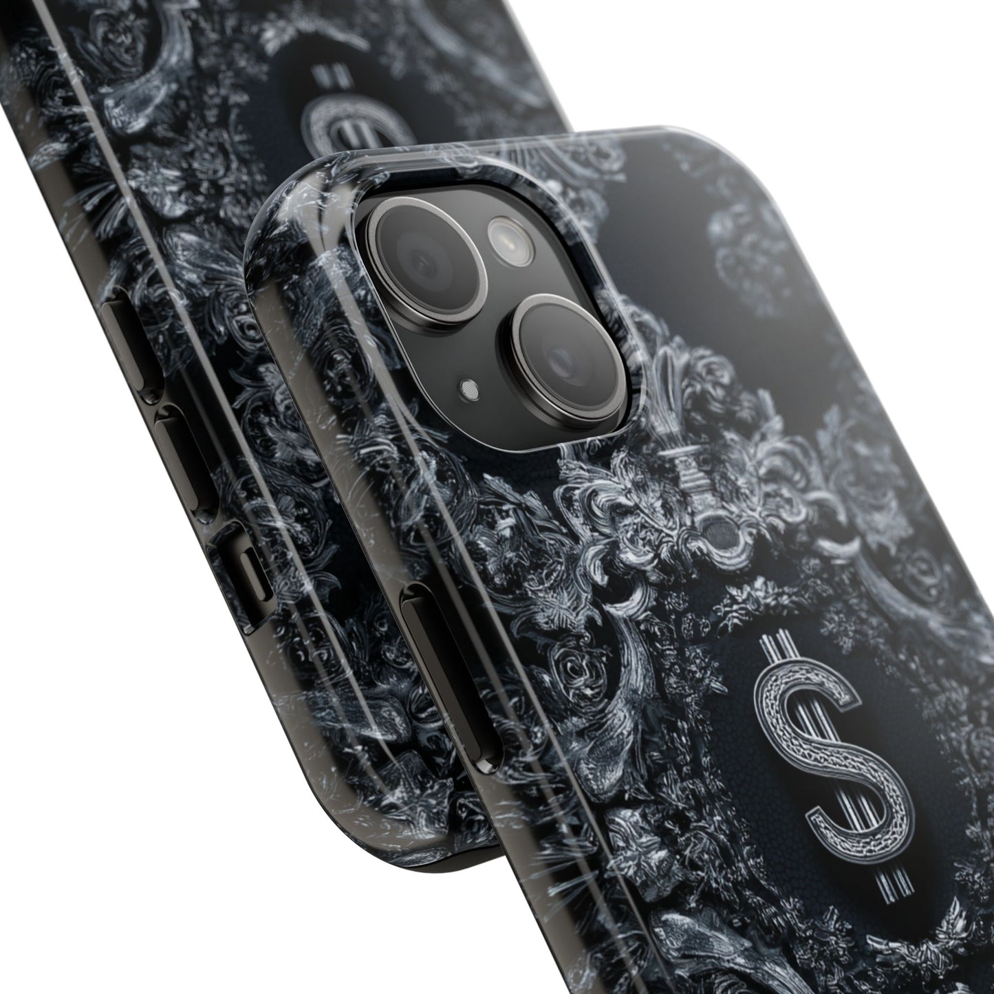 Tough phone case featuring wealth symbols and money attraction patterns. Durable, stylish, and perfect as a good luck charm for your tech.