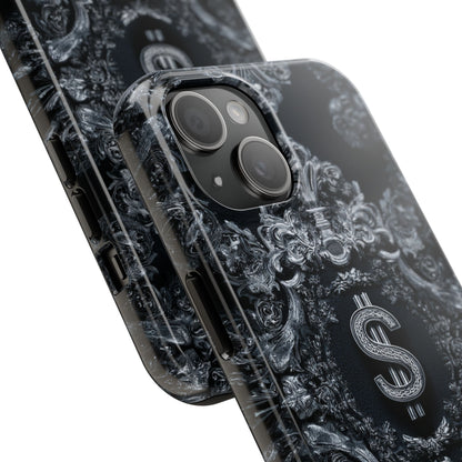 Tough phone case featuring wealth symbols and money attraction patterns. Durable, stylish, and perfect as a good luck charm for your tech.