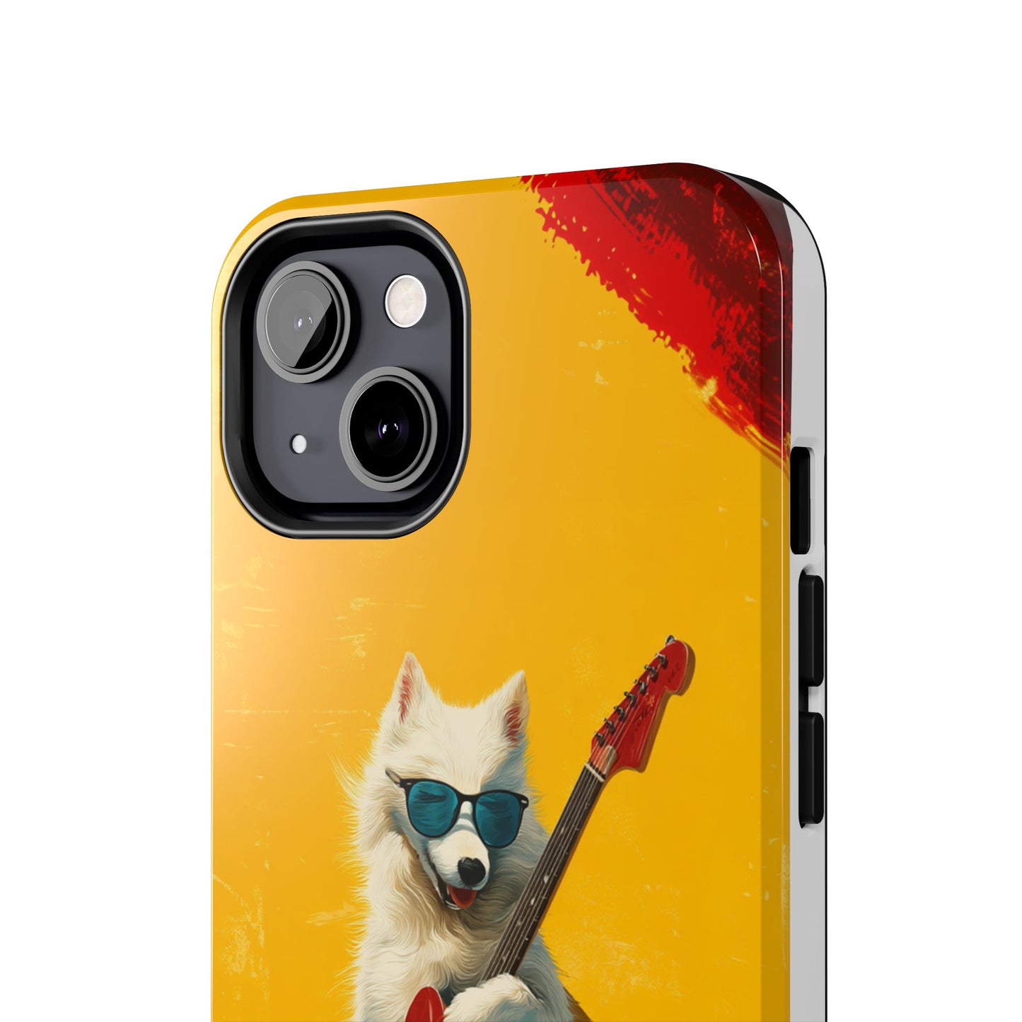 White Dog with Blue Sunglasses Playing Red Guitar Tough Phone Case