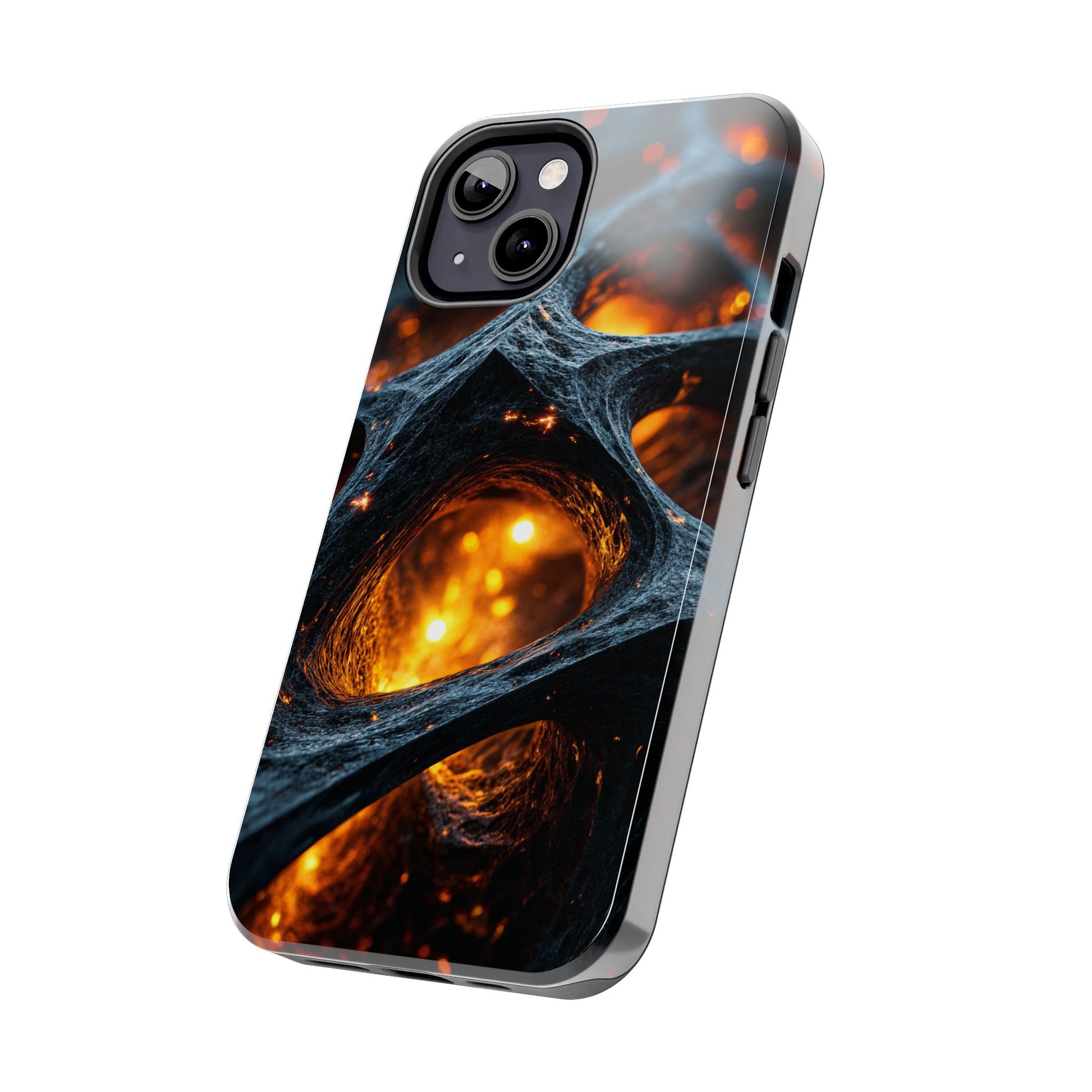 Protective phone case for iPhone and Samsung with orange highlights