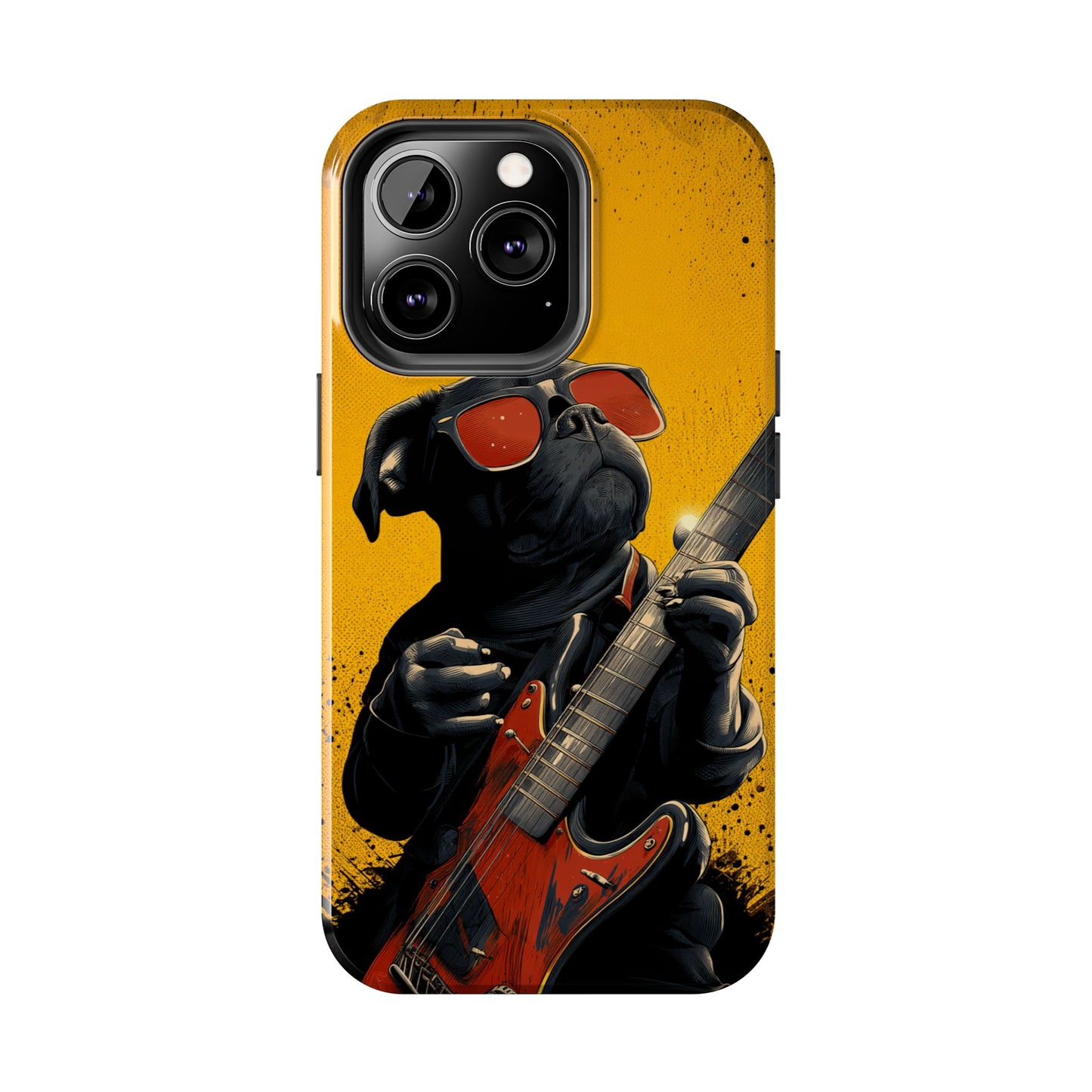 French Bulldog with Red Sunglasses Playing Red Guitar Tough Phone Case