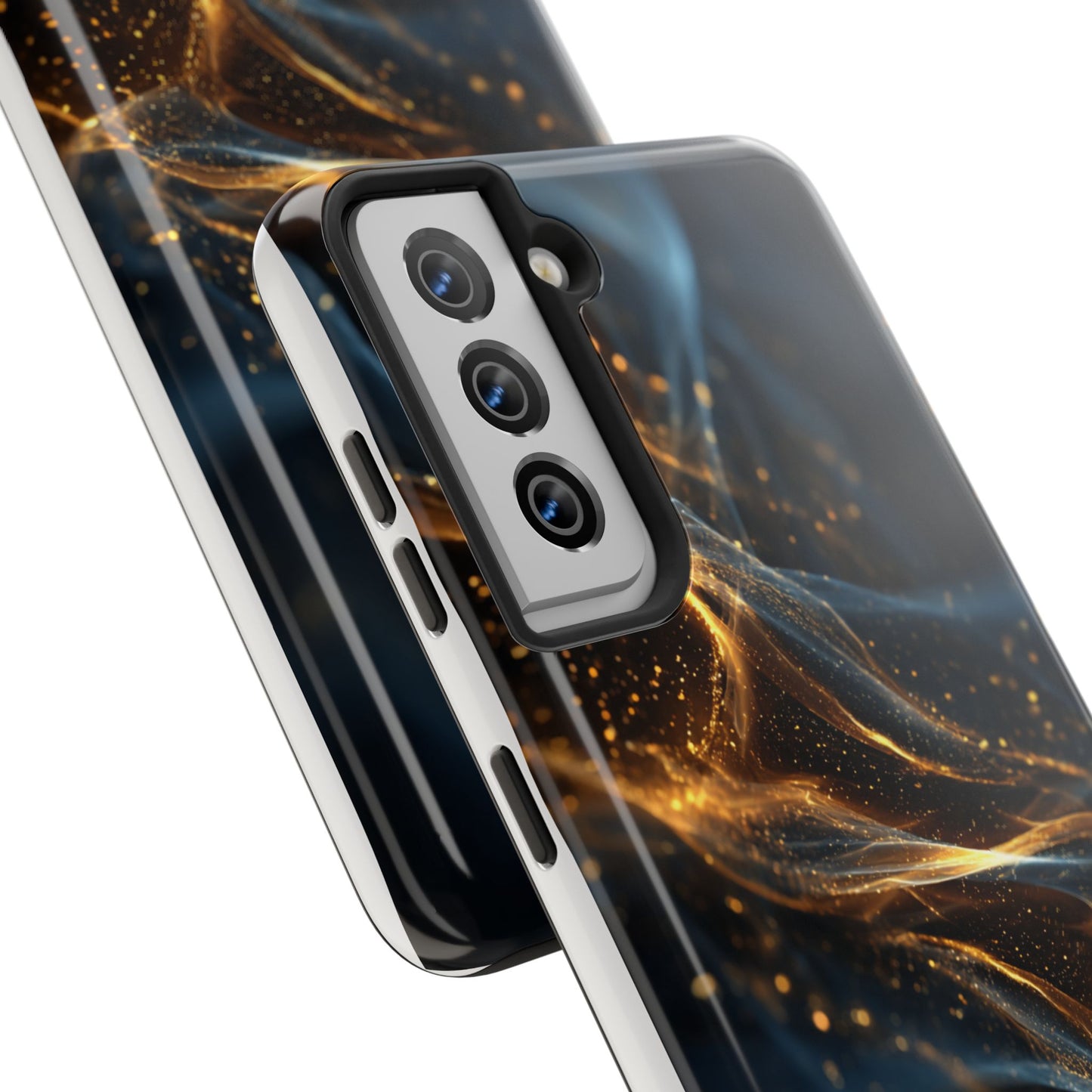 Stylish Tough Phone Case with Golden Swirl Design