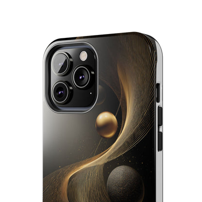 Cosmic Gold Waves Abstract Phone Case – Elegant Black Art