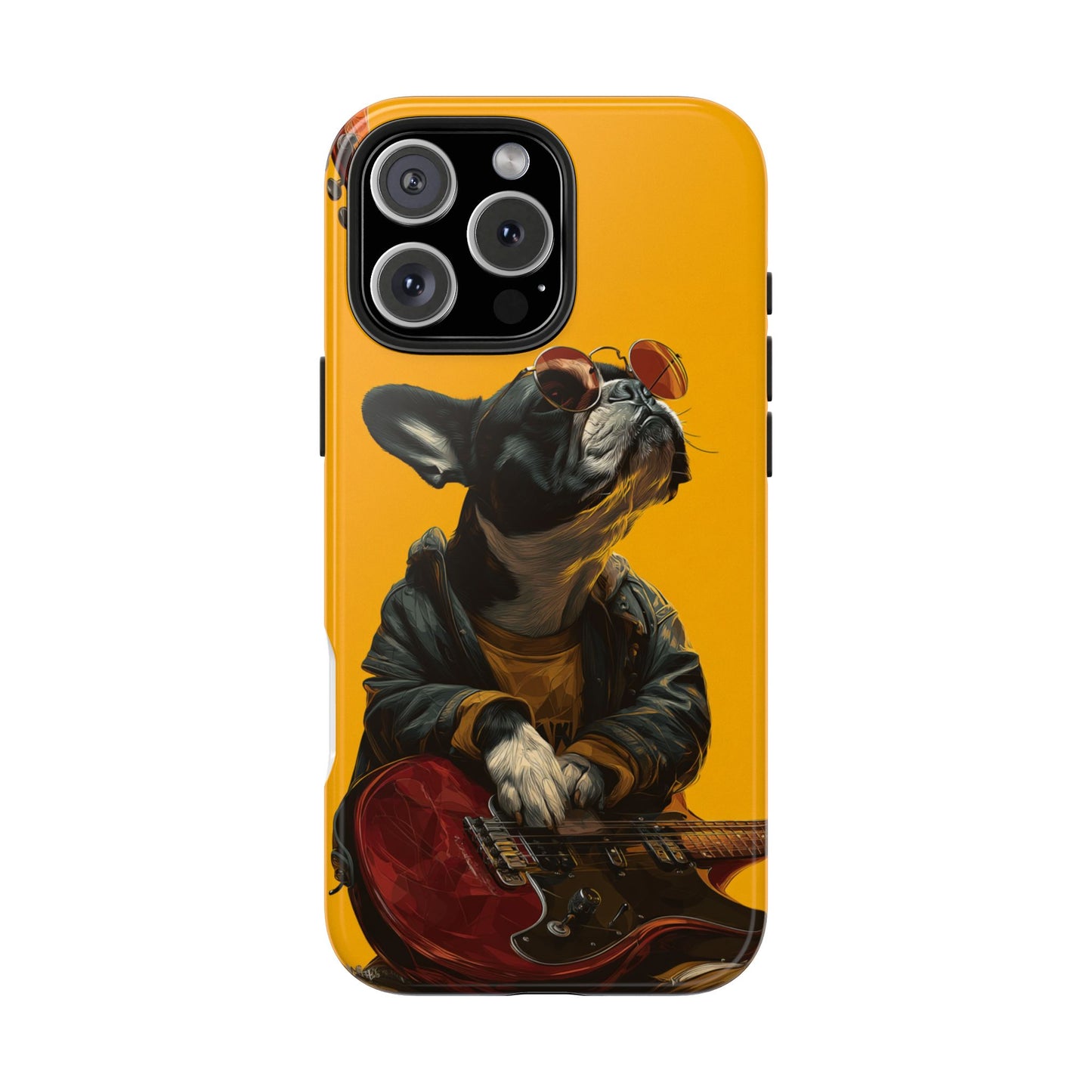 French Bulldog with Red Sunglasses Playing Red Guitar Tough Phone Case