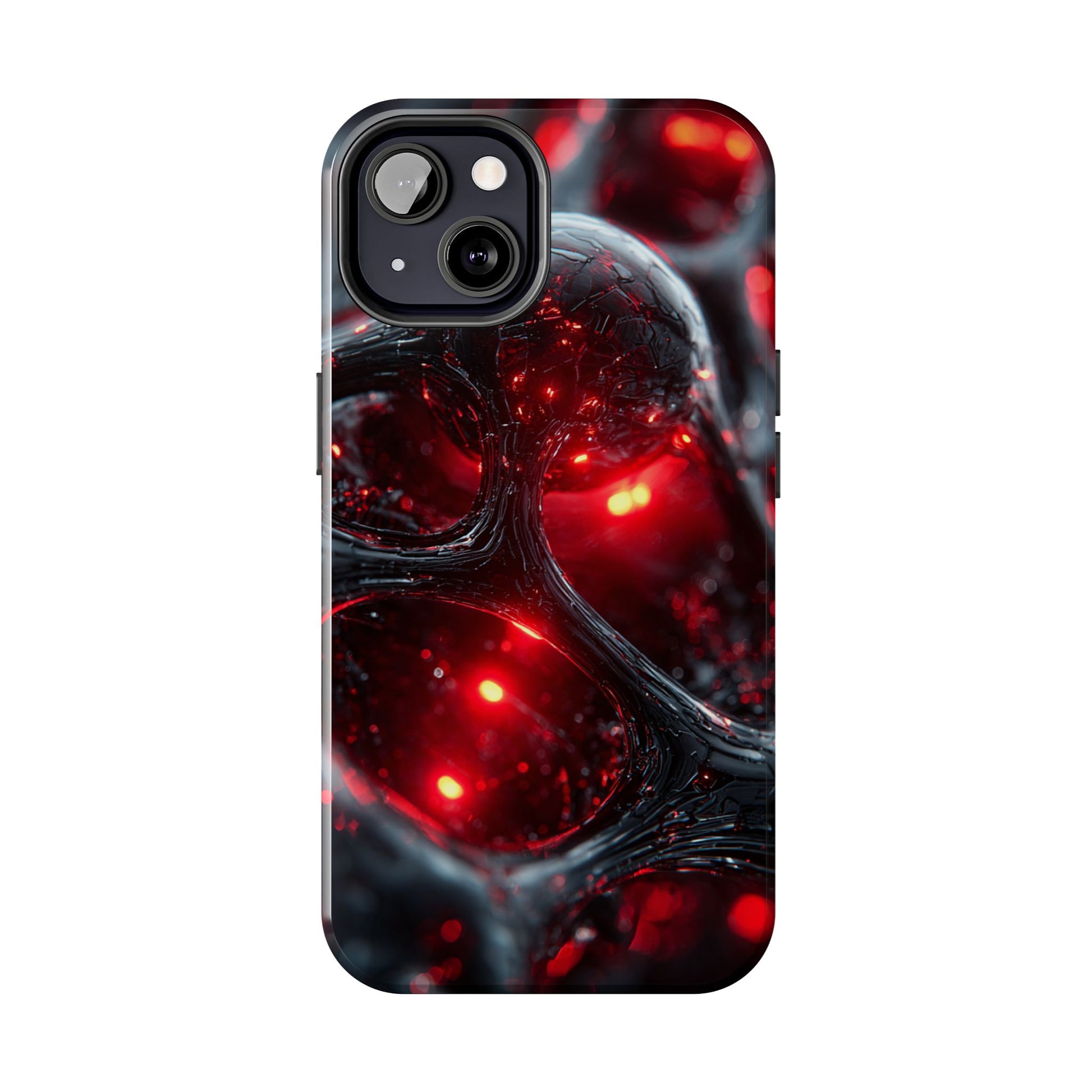 Protective phone case with shock absorption in bold red bubble style
