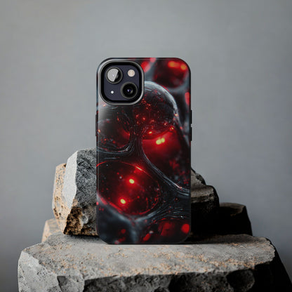 Close-up of bold red bubble phone case edges and port cutouts