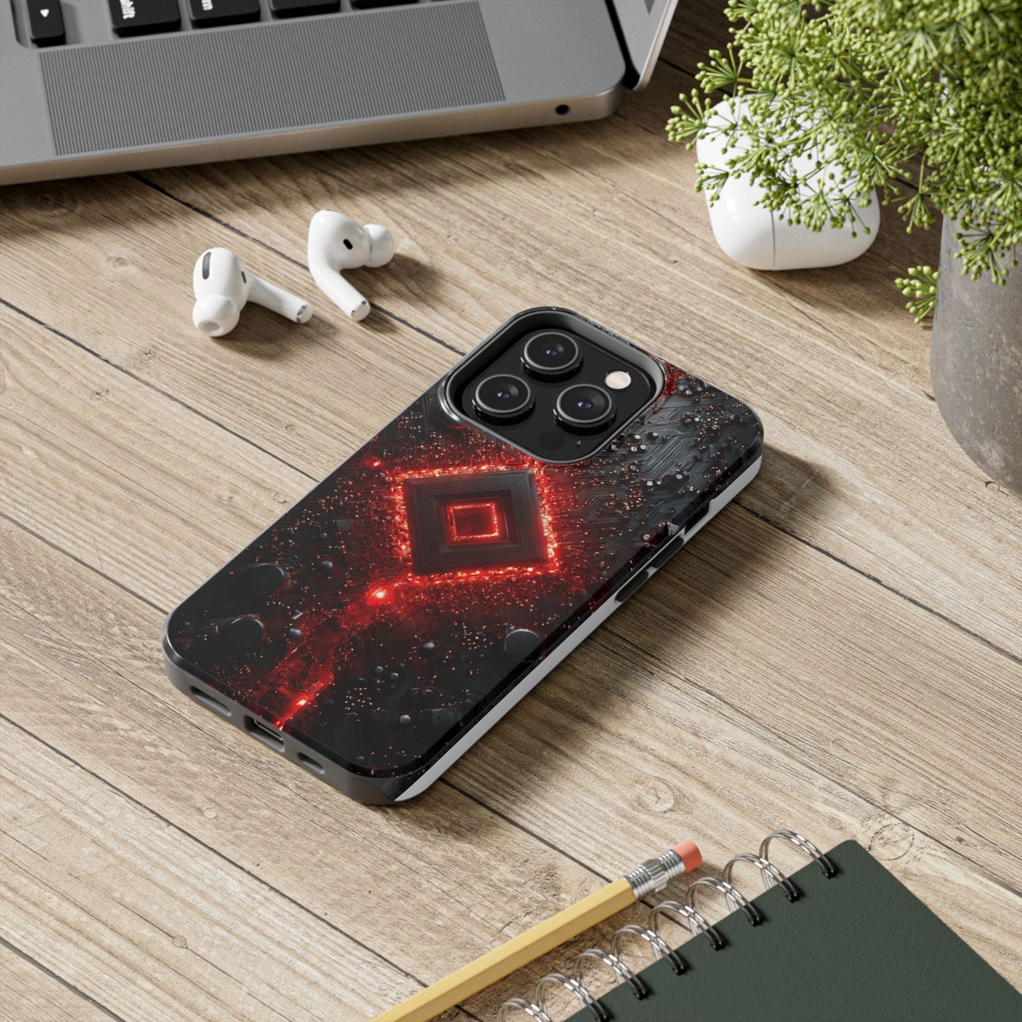 Neon Nexus: Crimson Shard | Sci-Fi Diamond Phone Case by Skipper