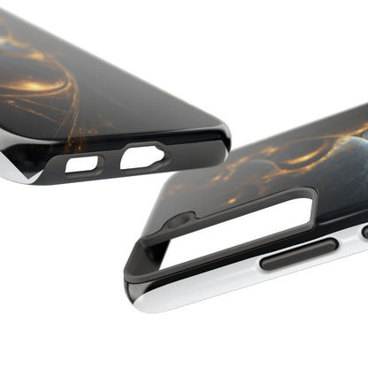 Stylish Tough Phone Case with Elegant Golden Swirls