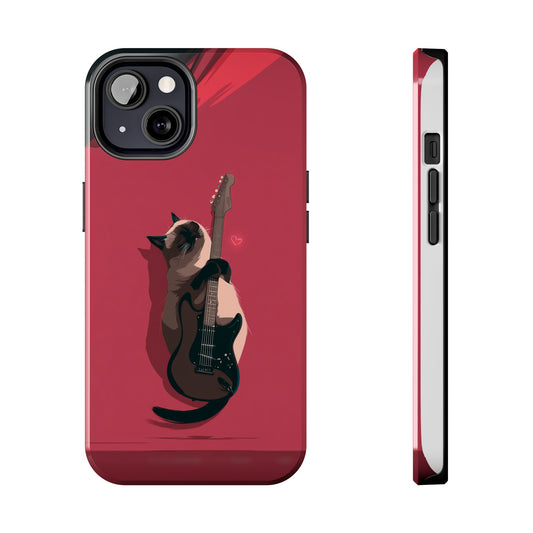 Charming Cat with Guitar Tough Phone Case – Wearable Art for Cat & Music Lovers