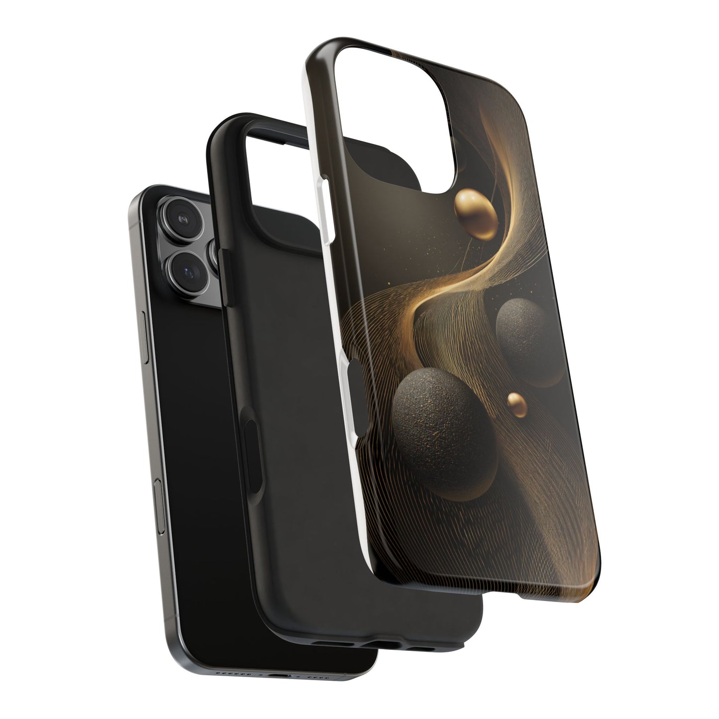 Cosmic Gold Waves Abstract Phone Case – Elegant Black Art