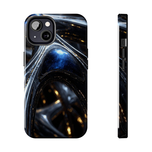 Galactic Glow tough phone case by Skipper with cosmic blue and purple design