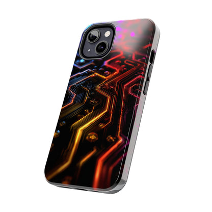 Neural Network Neon Nexus Phone Case - Electric Blue Circuit Maze by Artist Skipper | Premium Tech Art Protection