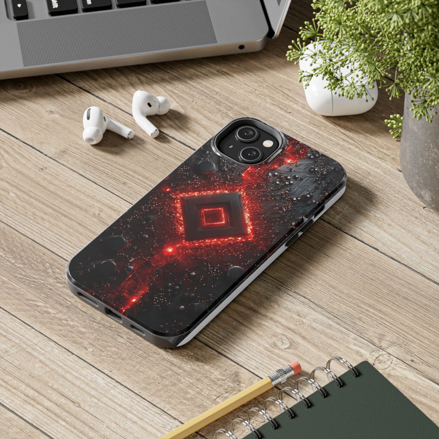 Neon Nexus: Crimson Shard | Sci-Fi Diamond Phone Case by Skipper