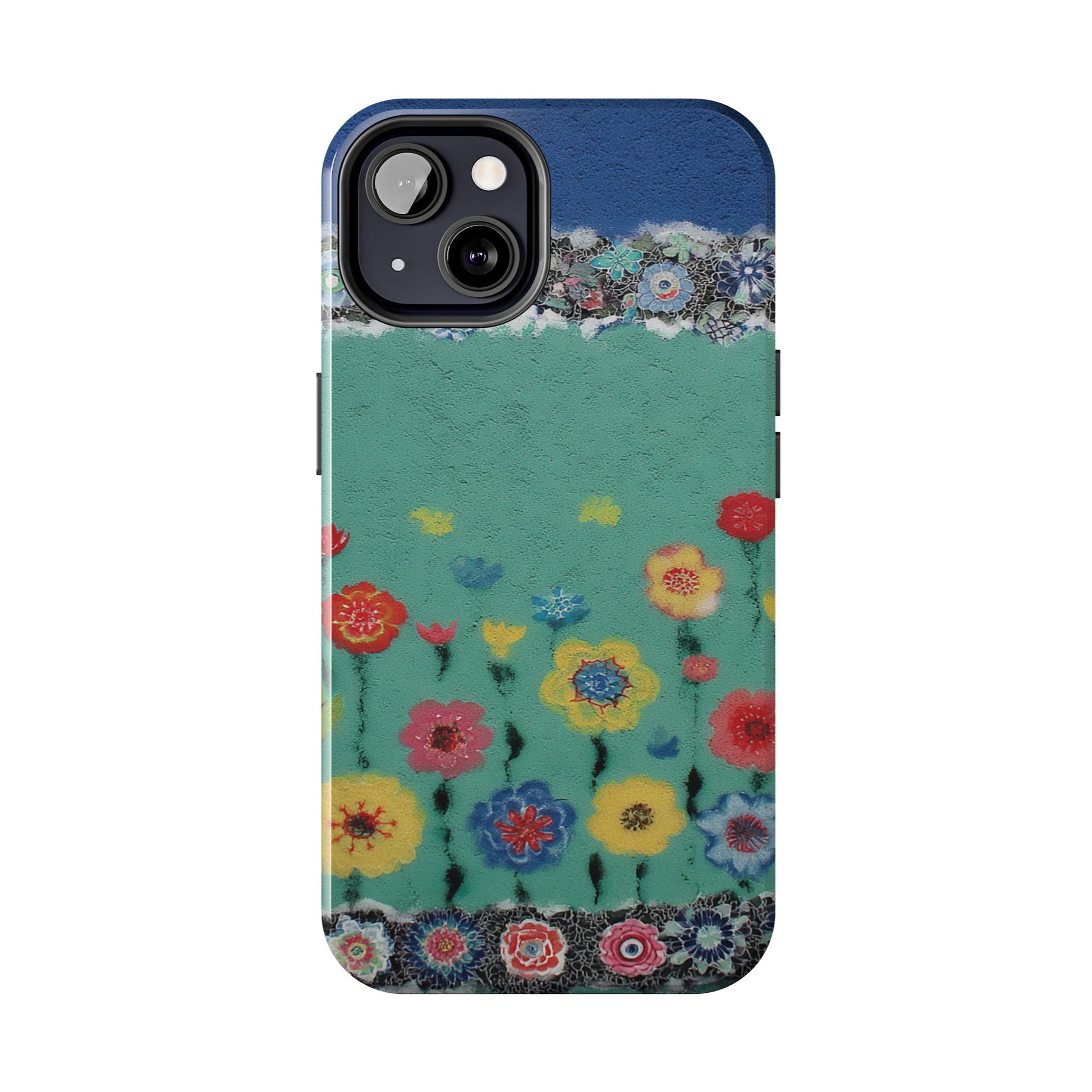 Durable dual-layer phone case with artistic nature-inspired floral print