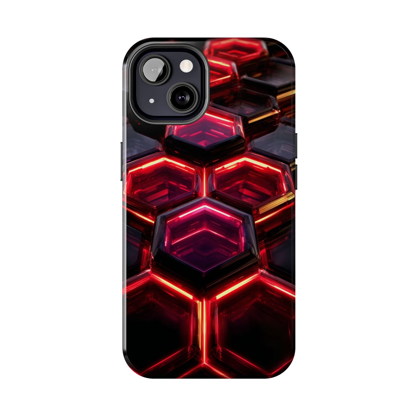 Quantum Hexagon Neon Nexus Phone Case - Crimson Energy Matrix Design by Artist Skipper | Premium Sci-Fi Protection