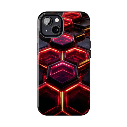 Quantum Hexagon Neon Nexus Phone Case - Crimson Energy Matrix Design by Artist Skipper | Premium Sci-Fi Protection