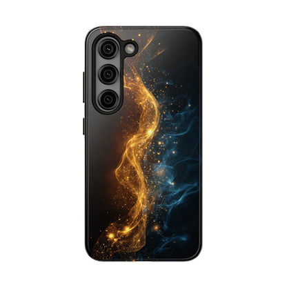 Dynamic Gold and Blue Tough Phone Case - Durable Protection with a Stunning Design