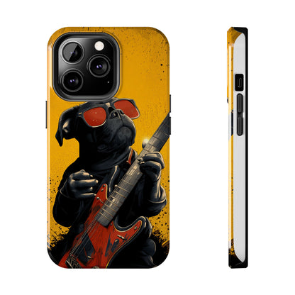 French Bulldog with Red Sunglasses Playing Red Guitar Tough Phone Case