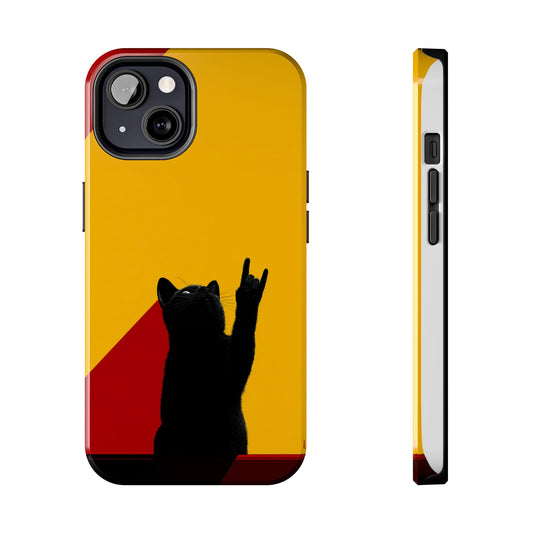 Black Cat Rock Gesture Tough Phone Case