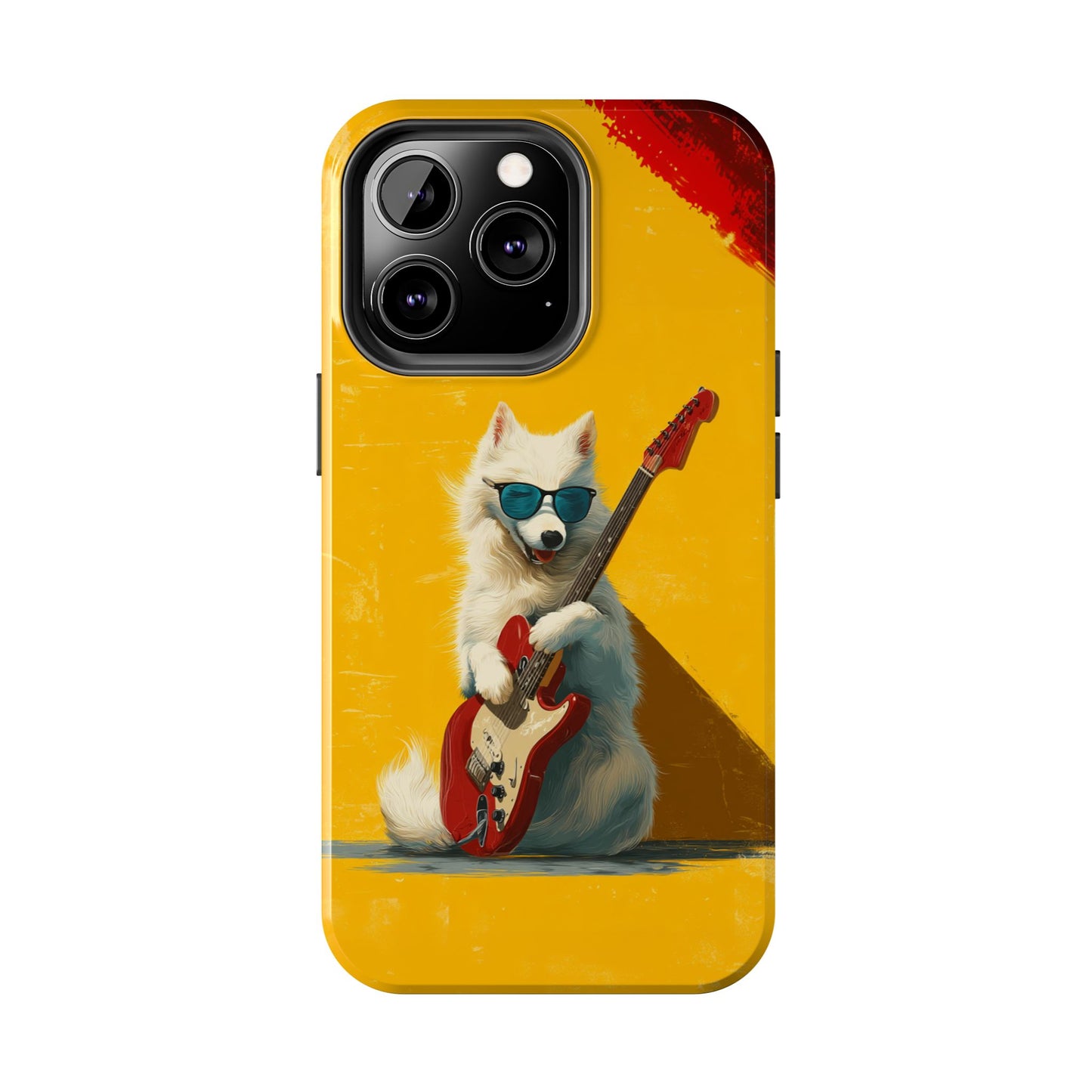 White Dog with Blue Sunglasses Playing Red Guitar Tough Phone Case
