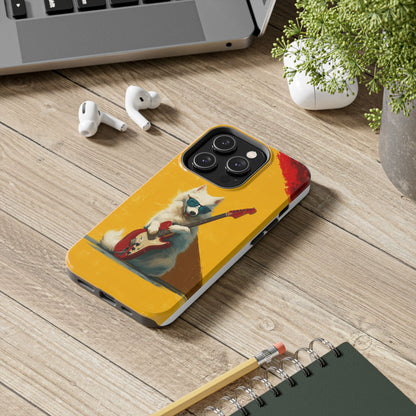 White Dog with Blue Sunglasses Playing Red Guitar Tough Phone Case