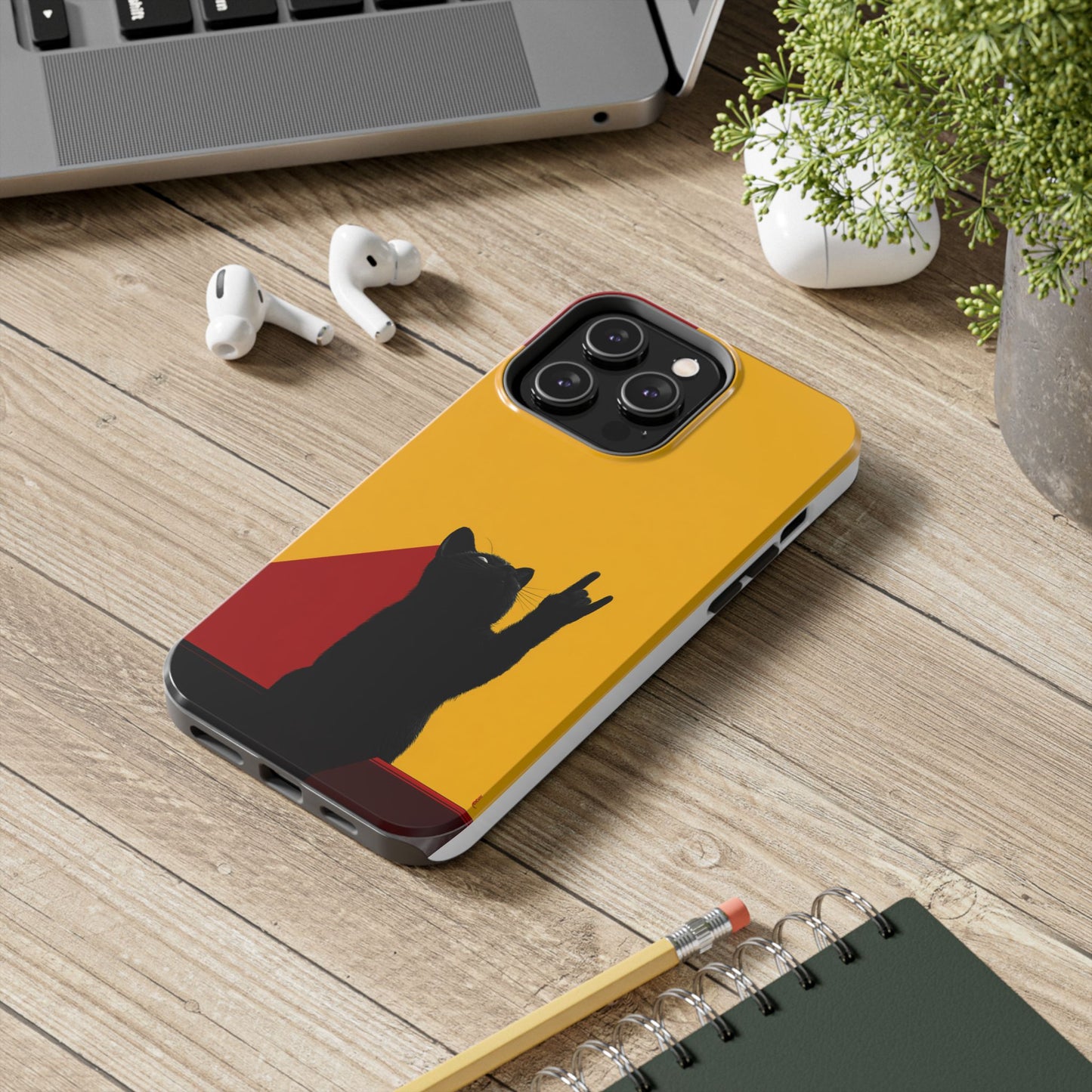 Black Cat Rock Gesture Tough Phone Case
