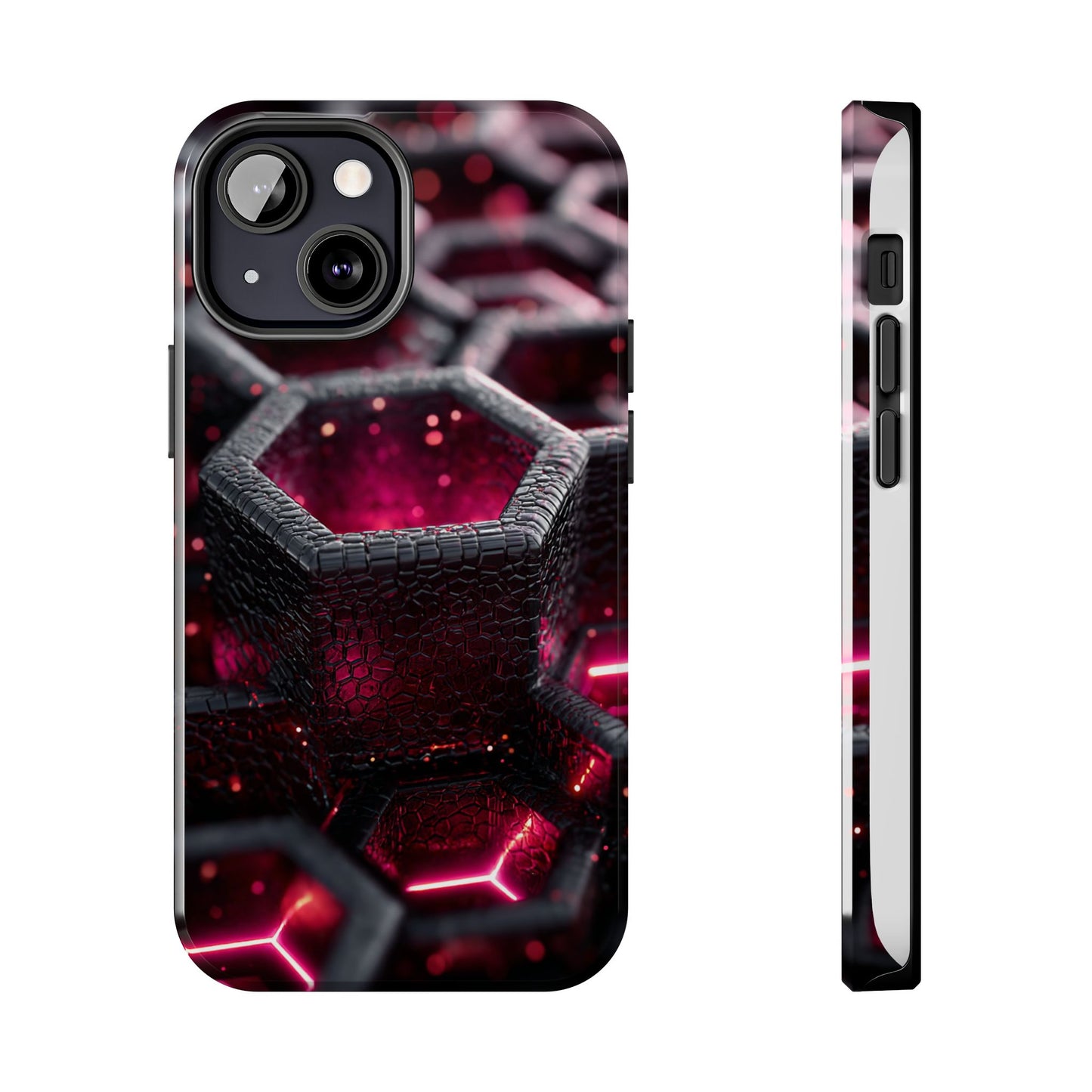 Neon Nexus: Hexwave Hive | Pink Cyber Grid Phone Case by Skipper