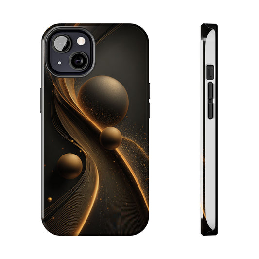 Elegant Flowing Design Tough Phone Case - Stylish Protection with Abstract Gold Accents