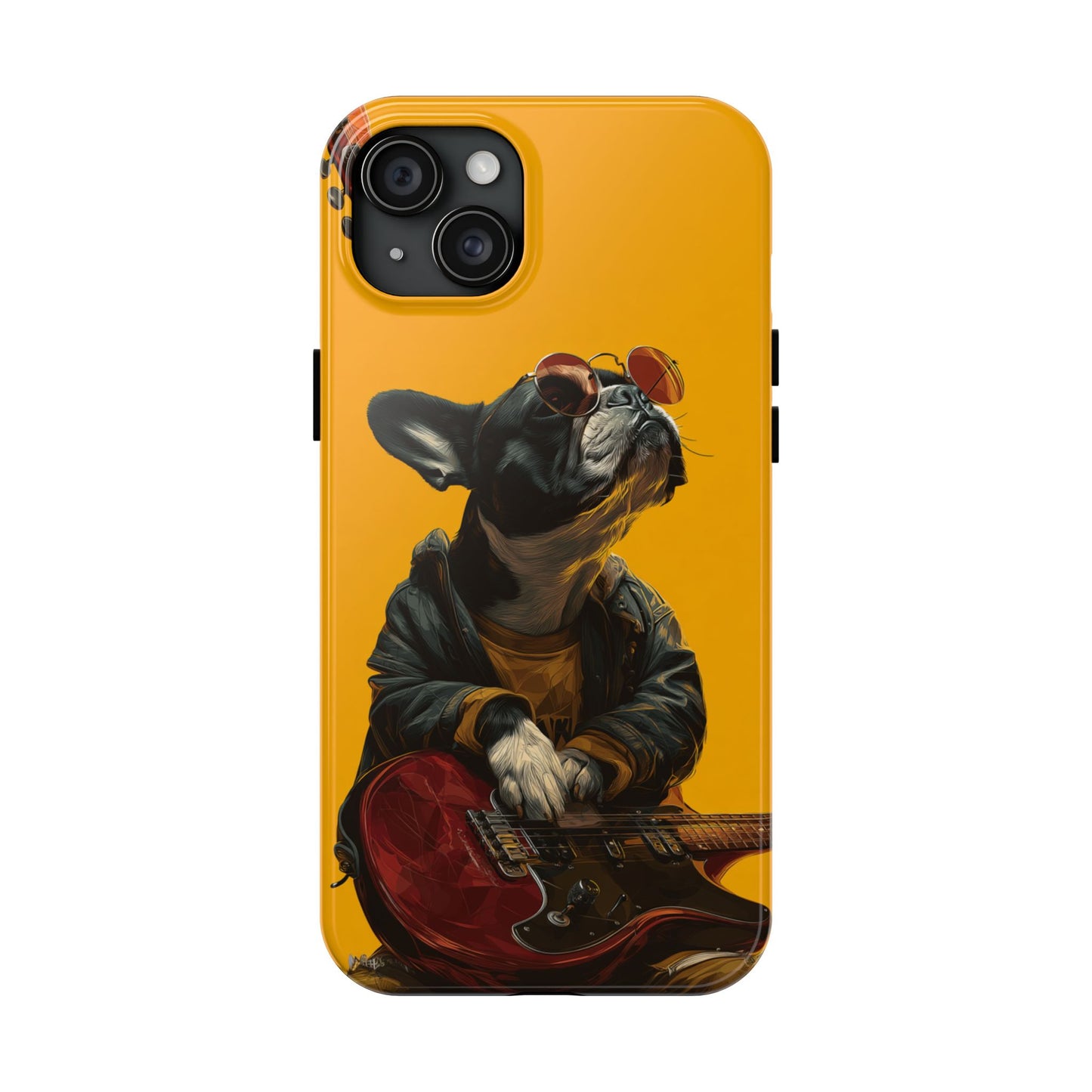 French Bulldog with Red Sunglasses Playing Red Guitar Tough Phone Case
