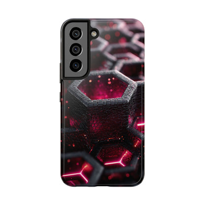 Neon Nexus: Hexwave Hive | Pink Cyber Grid Phone Case by Skipper