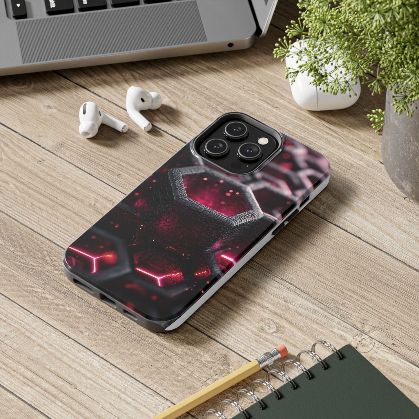 Neon Nexus: Hexwave Hive | Pink Cyber Grid Phone Case by Skipper