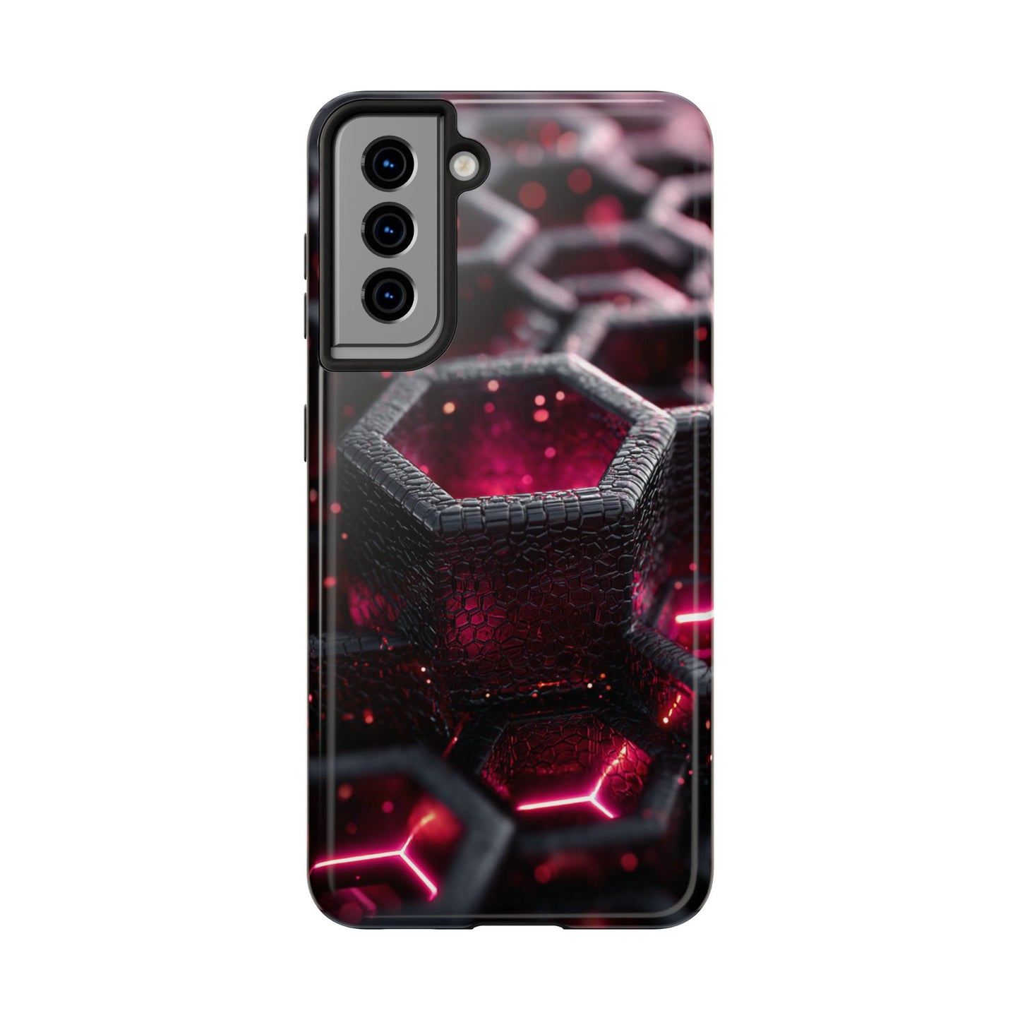 Neon Nexus: Hexwave Hive | Pink Cyber Grid Phone Case by Skipper