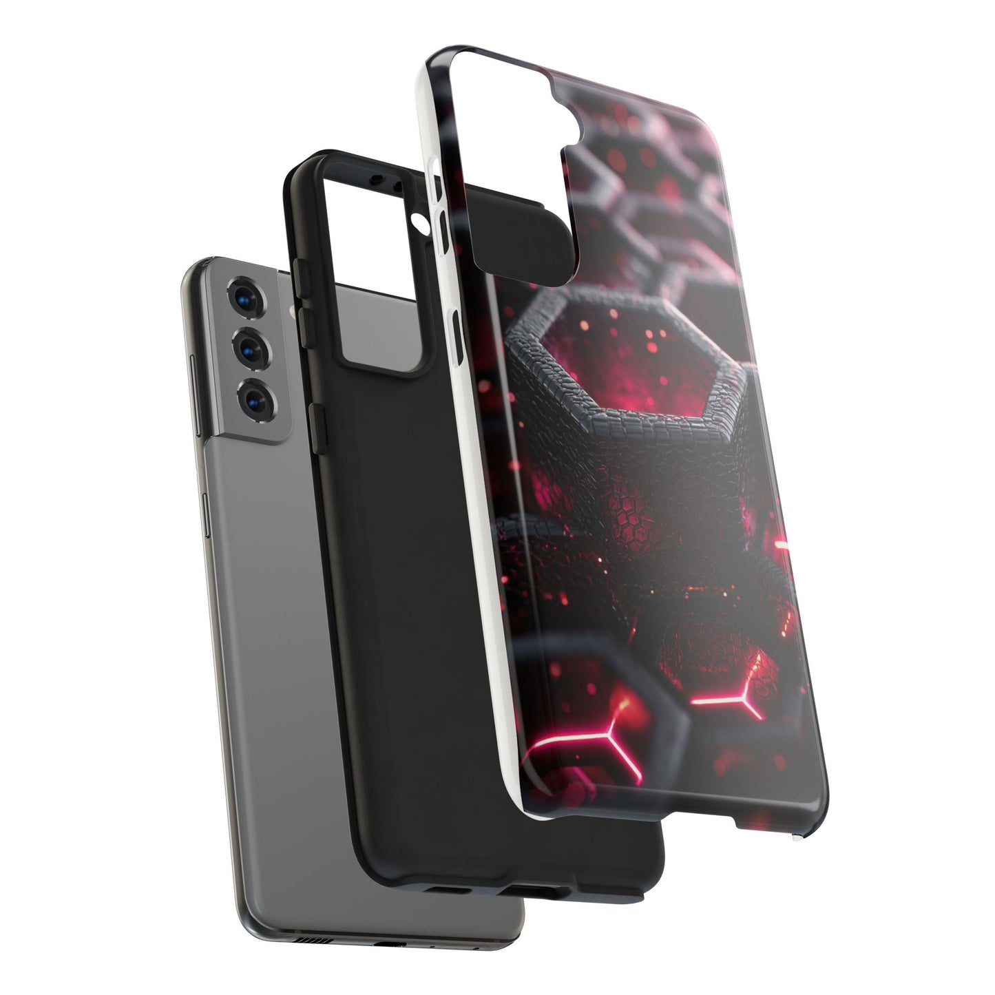 Neon Nexus: Hexwave Hive | Pink Cyber Grid Phone Case by Skipper