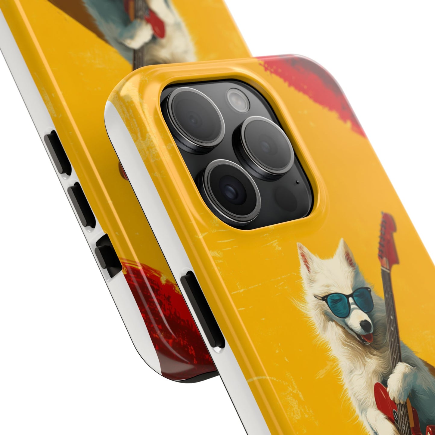 White Dog with Blue Sunglasses Playing Red Guitar Tough Phone Case