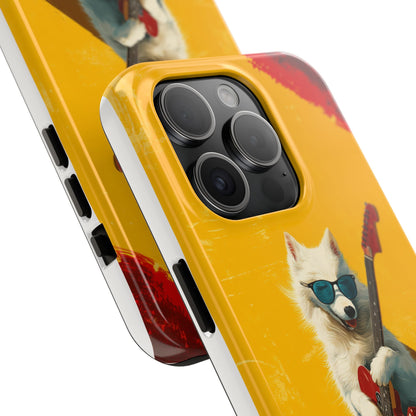 White Dog with Blue Sunglasses Playing Red Guitar Tough Phone Case