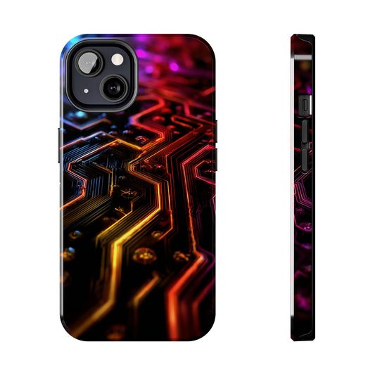 Neural Network Neon Nexus Phone Case - Electric Blue Circuit Maze by Artist Skipper | Premium Tech Art Protection