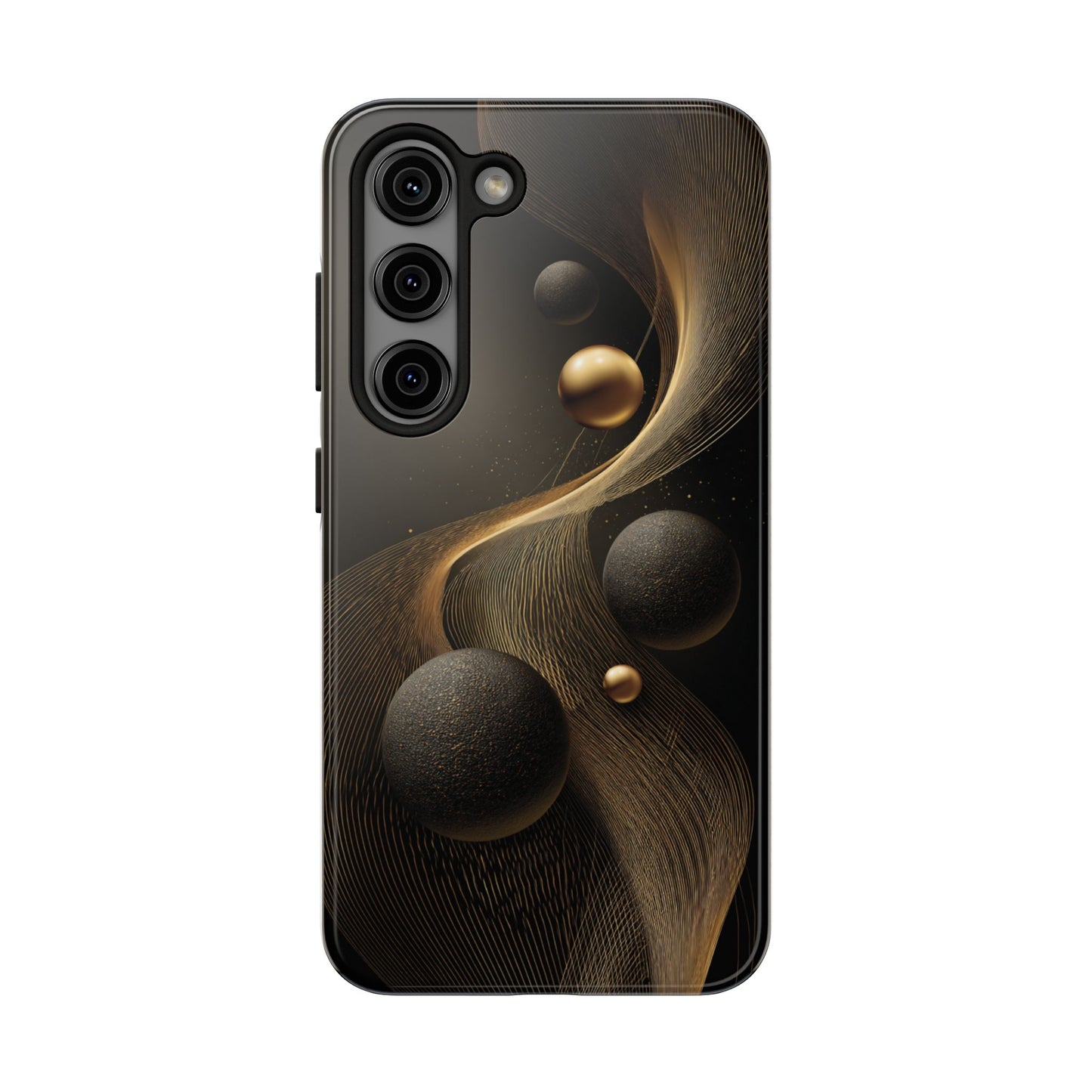 Cosmic Gold Waves Abstract Phone Case – Elegant Black Art