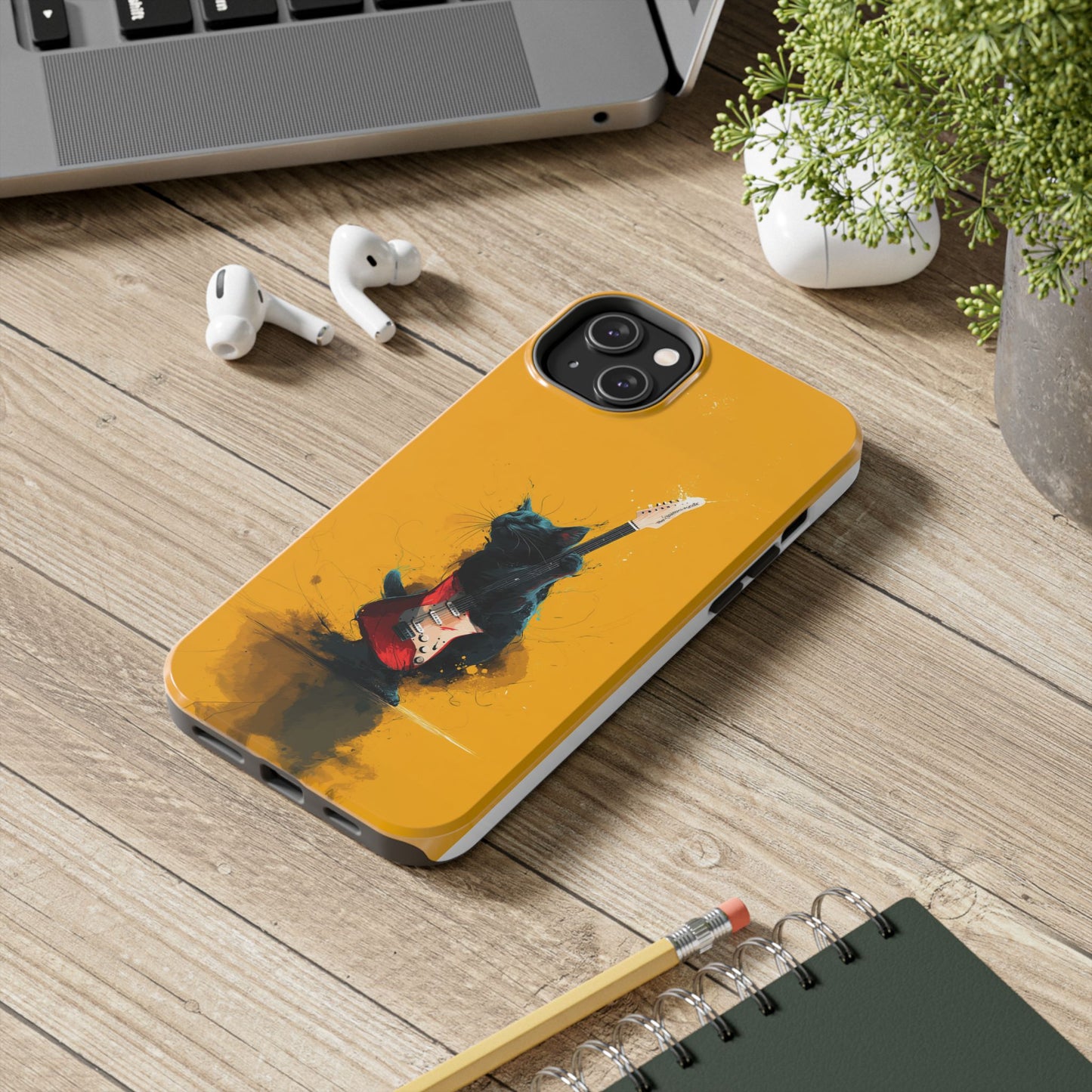Black Cat Playing Red Guitar Tough Phone Case