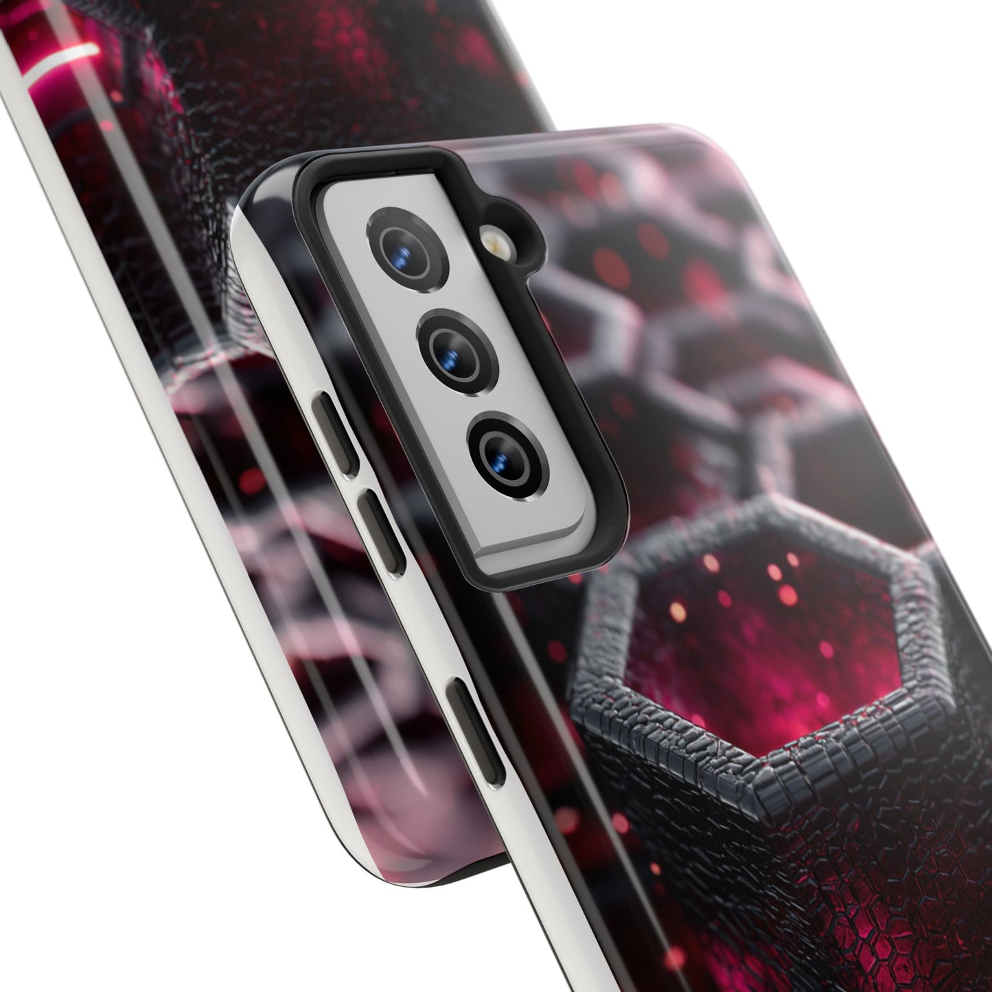 Neon Nexus: Hexwave Hive | Pink Cyber Grid Phone Case by Skipper