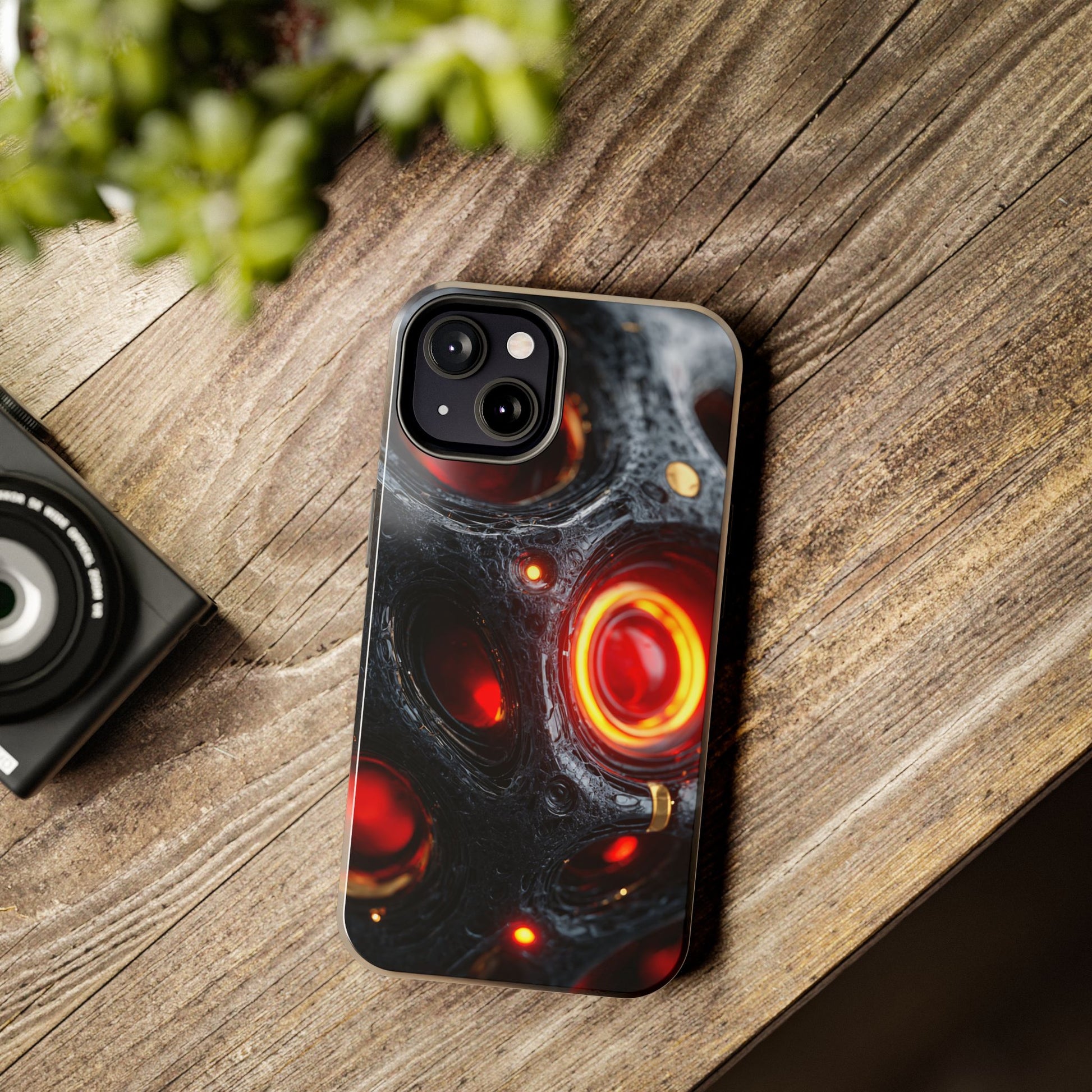 Artistic futuristic phone case with digital textures and colors