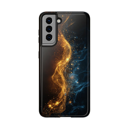 Dynamic Gold and Blue Tough Phone Case - Durable Protection with a Stunning Design